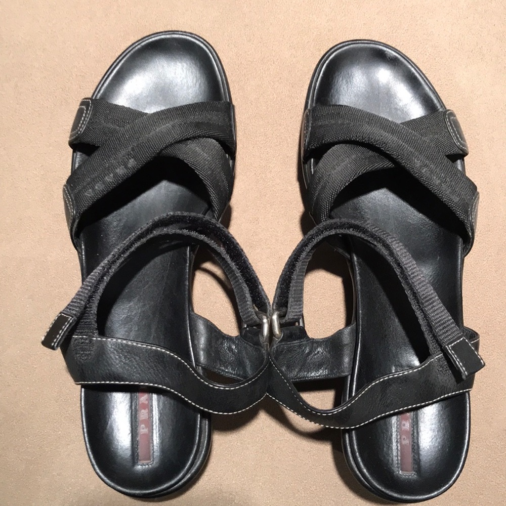 Prada platform sandals, black.